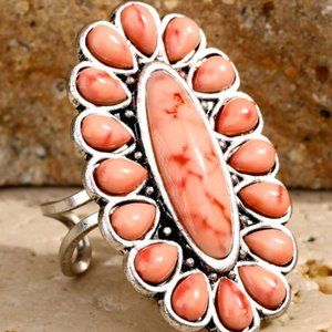 Pink Boho Blossom with Oval Natural Stone Ring